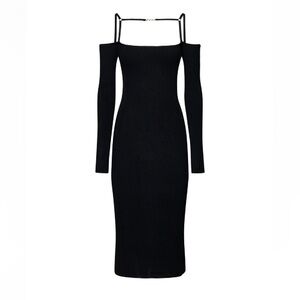 Jacquemus Sierra long sleeve black ribbed cold shoulder dress Size medium